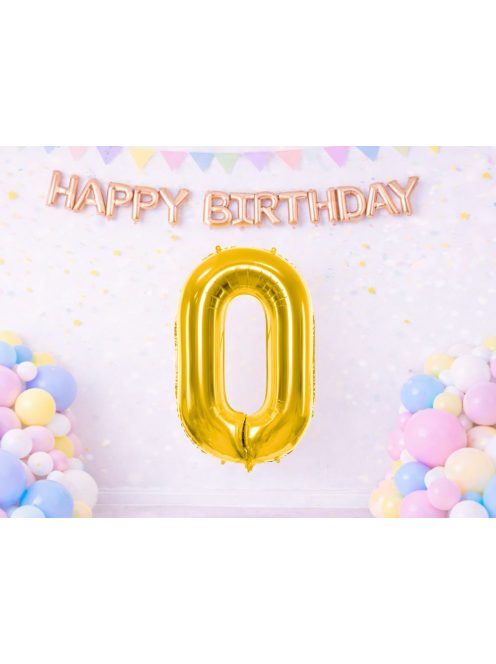0-ás szám arany fólia lufi 66 cm születésnapi dekoráció