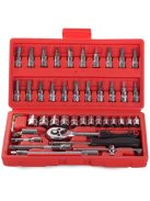 Professzionális dugókulcs, torx és imbuszkulcs készlet, króm-vanádium acél szerszámkofferben, racsnis hajtókar, barkács és autószerelő szerszámok