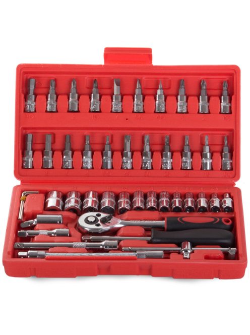 Professzionális dugókulcs, torx és imbuszkulcs készlet, króm-vanádium acél szerszámkofferben, racsnis hajtókar, barkács és autószerelő szerszámok