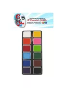 PXP Professional Colors 12 rekeszes arcfesték paletta átlátszó fedéllel és két arcfestő ecsettel.
