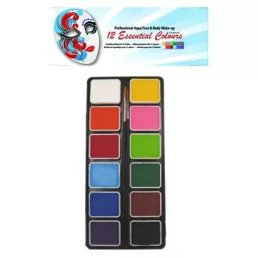 PXP Professional Colors 12 rekeszes arcfesték paletta átlátszó fedéllel és két arcfestő ecsettel.