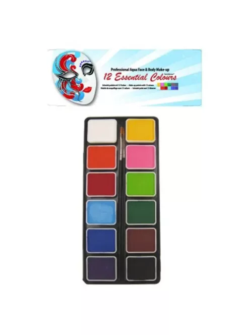 PXP Professional Colors 12 rekeszes arcfesték paletta átlátszó fedéllel és két arcfestő ecsettel.