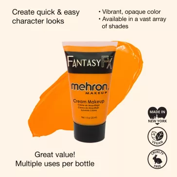Élénk narancs színű Mehron Fantasy FX krémes arcfesték tégelyben, professzionális arc- és testművészethez és sminkhez