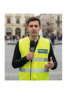 Láthatósági biztonsági mellény PRESS felirattal, sárga fényvisszaverő mellény sajtó munkatársaknak, újságíró azonosító mellény.