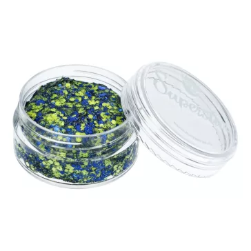Kék-sárga Superstar chunky glitter krém átlátszó tégelyben