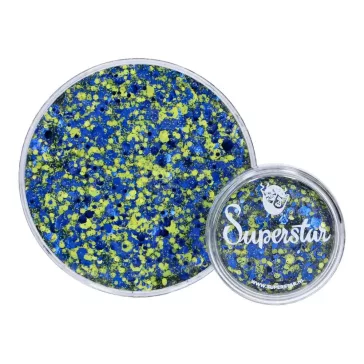 Kék-sárga Superstar chunky glitter krém átlátszó tégelyben