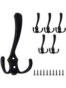 5 darabos fekete fém háromágú fali akasztó szett csavarokkal