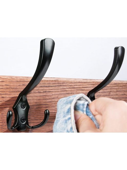 5 darabos fekete fém háromágú fali akasztó szett csavarokkal