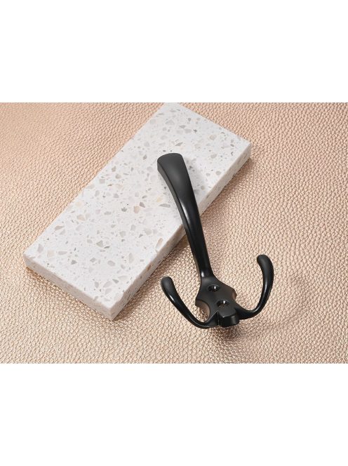 5 darabos fekete fém háromágú fali akasztó szett csavarokkal