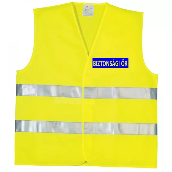 BIZTONSÁGI ŐR feliratos jól látható fényvisszaverő neon sárga mellény