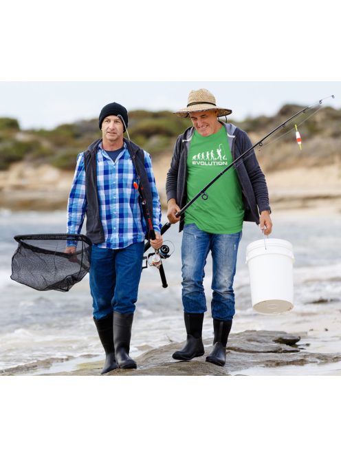 Póló Horgász Evolúció minta, vicces horgász póló, horgász ajándék, pecás póló, pamut póló horgászat