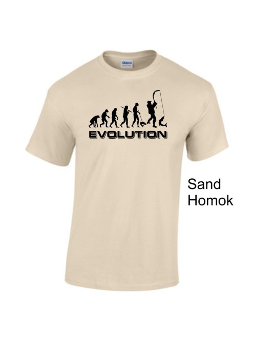 Póló Horgász Evolúció minta, vicces horgász póló, horgász ajándék, pecás póló, pamut póló horgászat