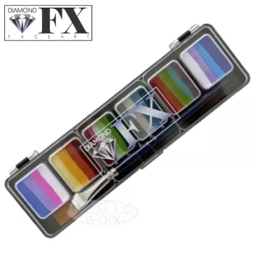 Diamond FX SPARKLE Touch of Metallic csíkos arcfesték paletta 6x10g, professzionális "one stroke" festék csillogó és metálos árnyalatokkal, bőrbarát