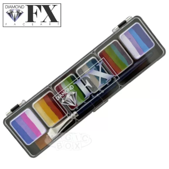 Diamond FX SPARKLE Touch of Metallic csíkos arcfesték paletta 6x10g, professzionális "one stroke" festék csillogó és metálos árnyalatokkal, bőrbarát