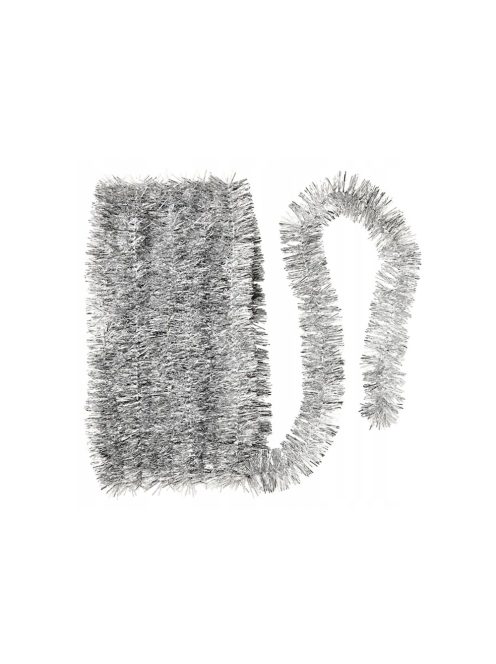 Ezüst karácsonyi girland, 2 méter hosszú füzér, karácsonyfa lánc, klasszikus ünnepi dekoráció, csillogó ezüst