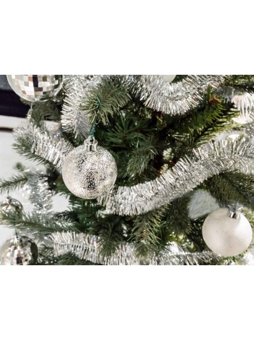 Ezüst karácsonyi girland, 2 méter hosszú füzér, karácsonyfa lánc, klasszikus ünnepi dekoráció, csillogó ezüst