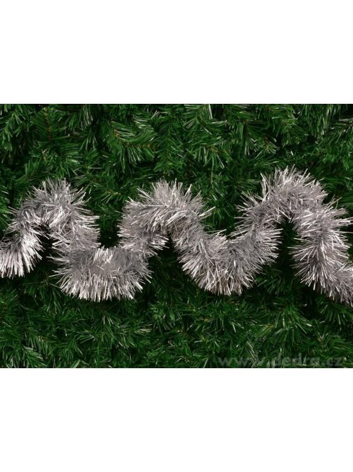 Ezüst karácsonyi girland, 2 méter hosszú füzér, karácsonyfa lánc, klasszikus ünnepi dekoráció, csillogó ezüst