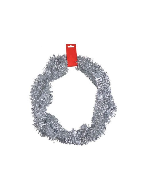 Ezüst karácsonyi girland, 2 méter hosszú füzér, karácsonyfa lánc, klasszikus ünnepi dekoráció, csillogó ezüst