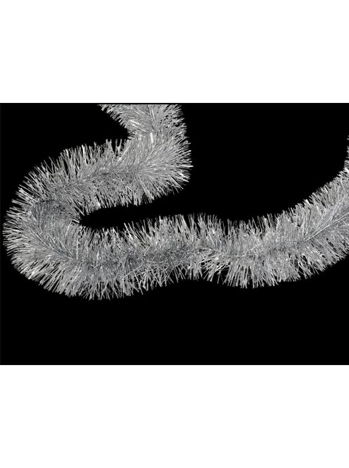 Ezüst karácsonyi girland, 2 méter hosszú füzér, karácsonyfa lánc, klasszikus ünnepi dekoráció, csillogó ezüst