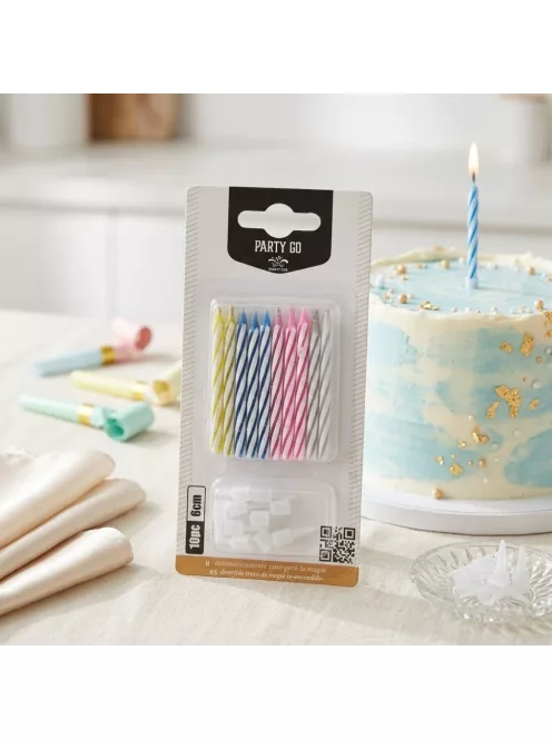 10 darabos színes tortagyertya készlet műanyag tartó tüskékkel, 6 cm hosszú