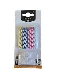 10 darabos színes tortagyertya készlet műanyag tartó tüskékkel, 6 cm hosszú
