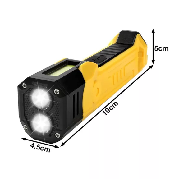 Újratölthető COB LED műhelylámpa mágnessel akasztóval LCD kijelzővel és powerbank funkcióval