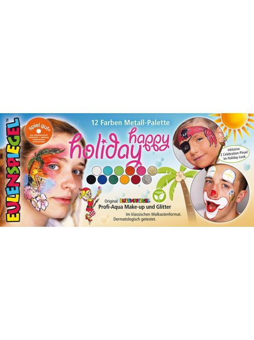 Eulenspiegel arcfesték -  10 színű + 2db glitter paletta - Happy Holiday