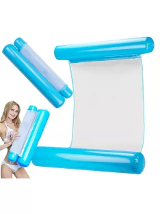 Kék-fehér felfújható vízi függőágy hálós középrésszel, úszó nyugágy medencébe és tengerre