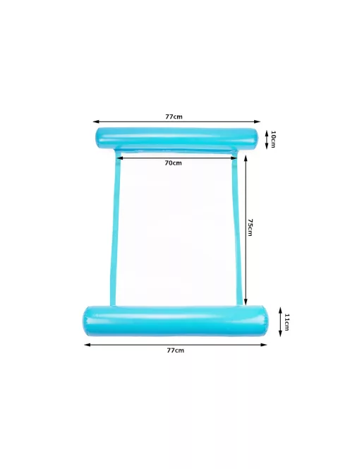 Kék-fehér felfújható vízi függőágy hálós középrésszel, úszó nyugágy medencébe és tengerre