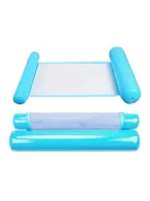 Kék-fehér felfújható vízi függőágy hálós középrésszel, úszó nyugágy medencébe és tengerre