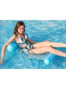 Kék-fehér felfújható vízi függőágy hálós középrésszel, úszó nyugágy medencébe és tengerre