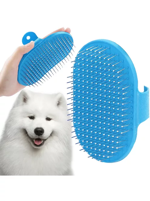 Puha fésűkefe kutyák és macskák szőrének fésülésére, masszírozó, csúszásmentes fogantyúval