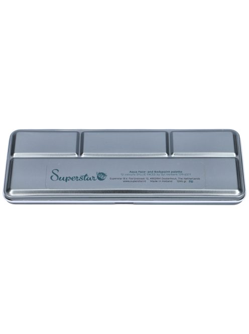 Superstar 12 színű arcfesték készlet Syllie Faces by Syl Verberk paletta élénk és metál színekkel, gyerek arcfestéshez és fesztivál sminkhez