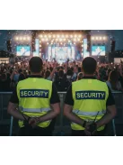 áthatósági mellény SECURITY felirattal, sárga biztonsági mellény vagyonőröknek, fényvisszaverő rendezvénybiztosító mellény.