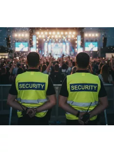 áthatósági mellény SECURITY felirattal, sárga biztonsági mellény vagyonőröknek, fényvisszaverő rendezvénybiztosító mellény.