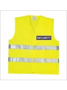 áthatósági mellény SECURITY felirattal, sárga biztonsági mellény vagyonőröknek, fényvisszaverő rendezvénybiztosító mellény.