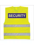 áthatósági mellény SECURITY felirattal, sárga biztonsági mellény vagyonőröknek, fényvisszaverő rendezvénybiztosító mellény.