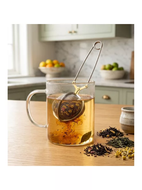 Gömb alakú teaszűrő csipesz 5 cm – fém teatojás szálas teához