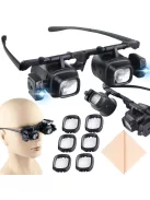 Nagyítós szemüveg LED világítással 2x 6x 8x 12x 24x nagyítással precíziós munkához