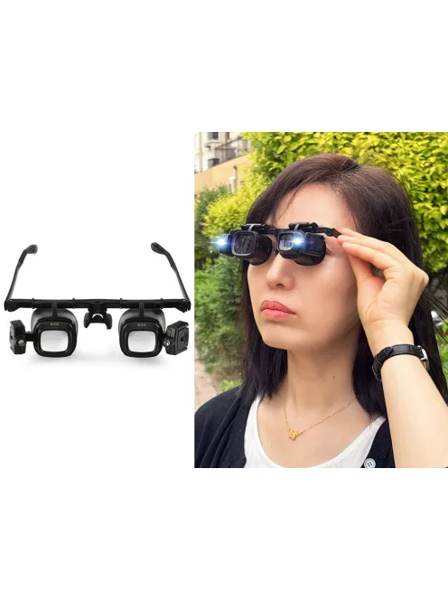 Nagyítós szemüveg LED világítással 2x 6x 8x 12x 24x nagyítással precíziós munkához