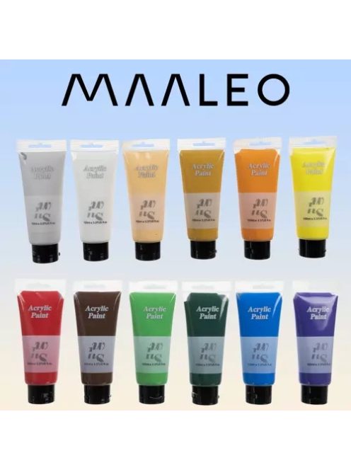 Maaleo 12 darabos, 100 ml-es akrilfesték szett élénk színekkel, tubusokban, művészeknek és hobbistáknak