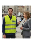 Láthatósági mellény SAJTÓ felirattal, sárga biztonsági mellény magyar újságíróknak, fényvisszaverő sajtó azonosító, eseménytudósító felszerelés.