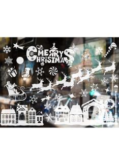 Karácsonyi ablakmatrica szett, Mikulás és hópehely minták, ünnepi díszítőmatrica üvegre, könnyen felragasztható és eltávolítható