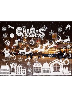 Karácsonyi ablakmatrica szett, Mikulás és hópehely minták, ünnepi díszítőmatrica üvegre, könnyen felragasztható és eltávolítható