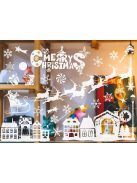 Karácsonyi ablakmatrica szett, Mikulás és hópehely minták, ünnepi díszítőmatrica üvegre, könnyen felragasztható és eltávolítható