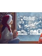 Karácsonyi ablakmatrica szett, Mikulás és hópehely minták, ünnepi díszítőmatrica üvegre, könnyen felragasztható és eltávolítható