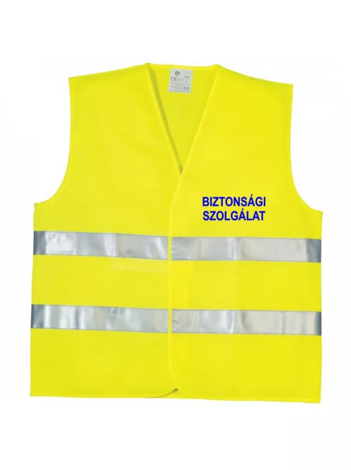 BIZTONSÁGI SZOLGÁLAT feliratú minősített neon sárga fényvisszaverő mellény
