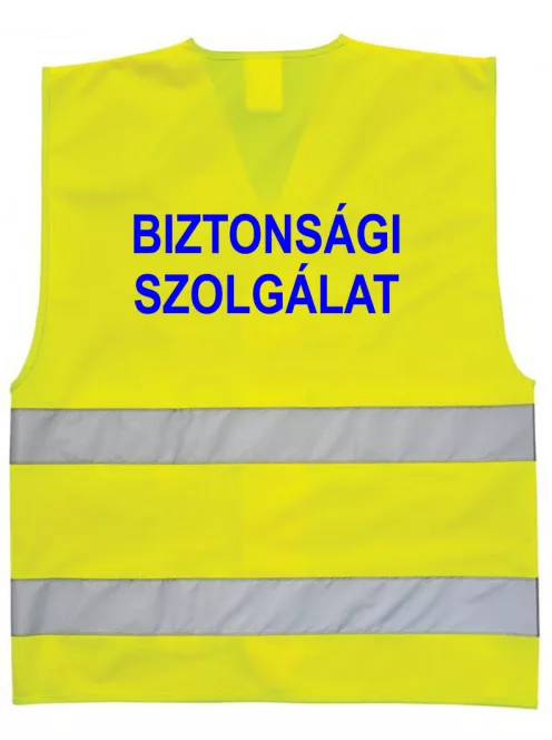 BIZTONSÁGI SZOLGÁLAT feliratú minősített neon sárga fényvisszaverő mellény