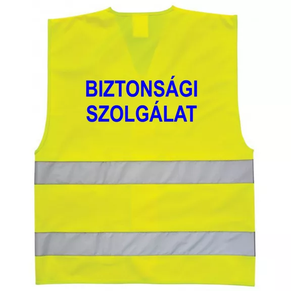 BIZTONSÁGI SZOLGÁLAT feliratú minősített neon sárga fényvisszaverő mellény