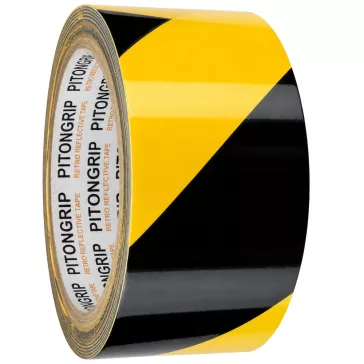 Sárga-fekete öntapadós vinil figyelmeztető szalag 49 mm szélességgel és 18 méter hosszúsággal